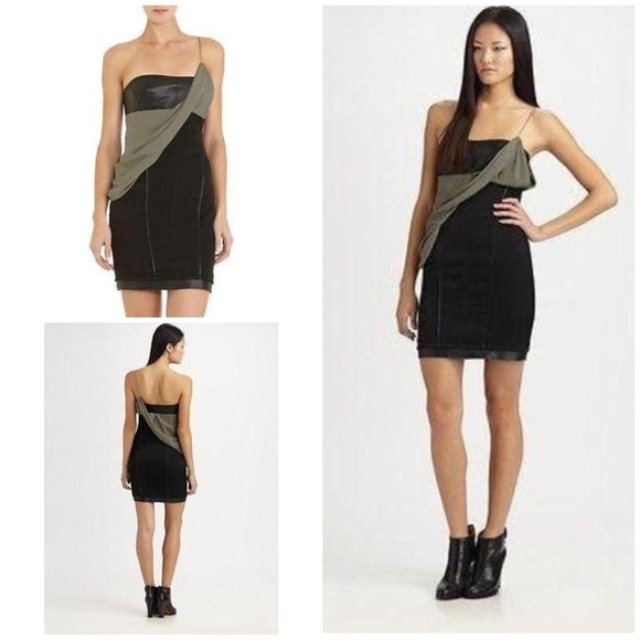 NWT ALEXANDER WANG Runway Leather Mixed Chiffon Sash Corset Bodycon Dress Dress